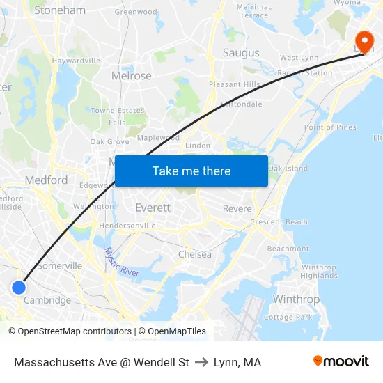 Massachusetts Ave @ Wendell St to Lynn, MA map