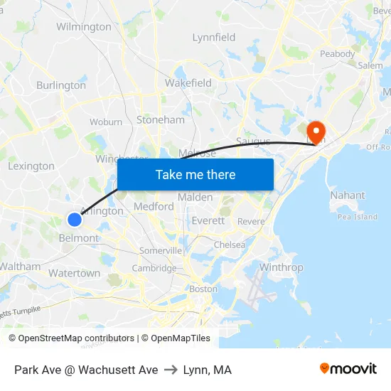 Park Ave @ Wachusett Ave to Lynn, MA map