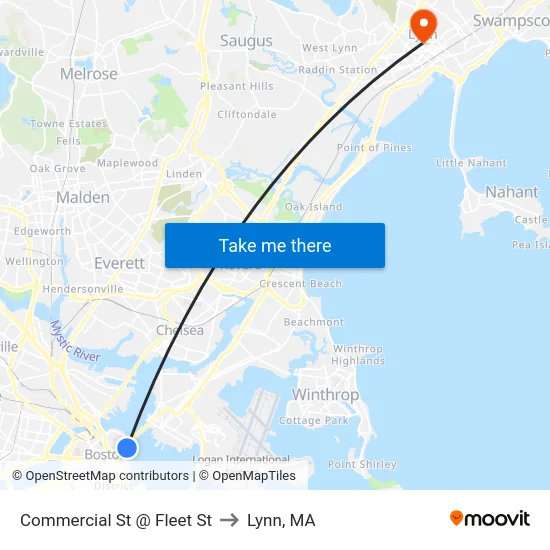 Commercial St @ Fleet St to Lynn, MA map