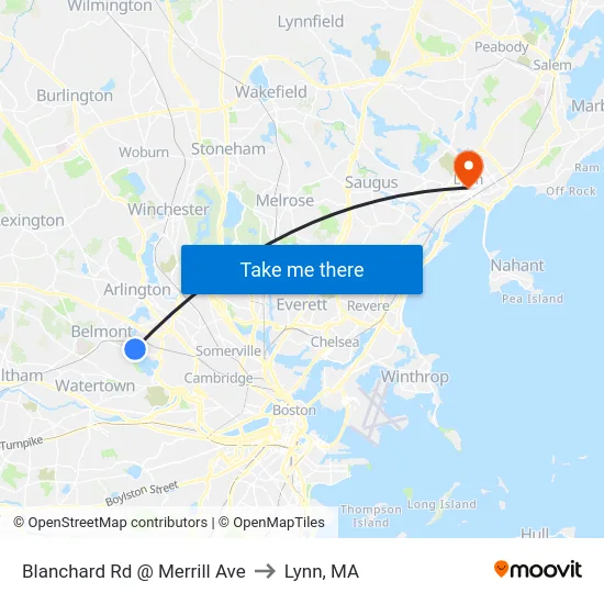 Blanchard Rd @ Merrill Ave to Lynn, MA map