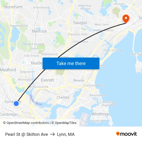 Pearl St @ Skilton Ave to Lynn, MA map