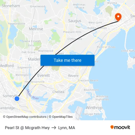 Pearl St @ Mcgrath Hwy to Lynn, MA map
