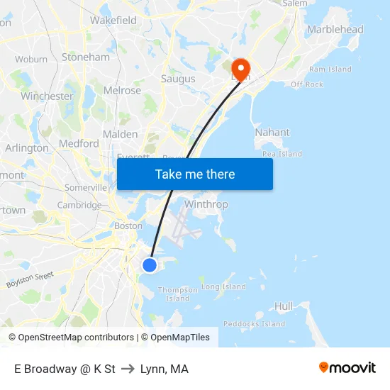 E Broadway @ K St to Lynn, MA map