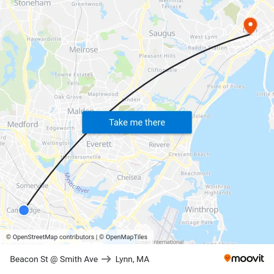 Beacon St @ Smith Ave to Lynn, MA map
