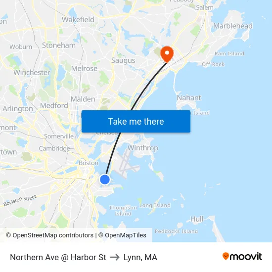 Northern Ave @ Harbor St to Lynn, MA map