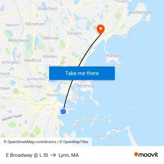 E Broadway @ L St to Lynn, MA map