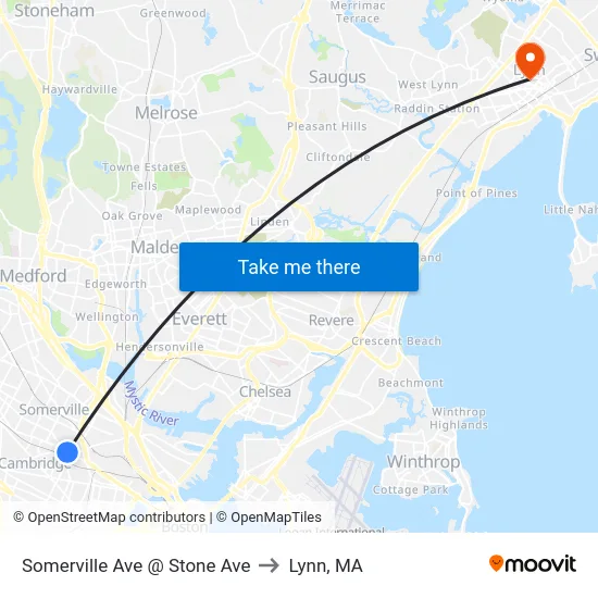 Somerville Ave @ Stone Ave to Lynn, MA map