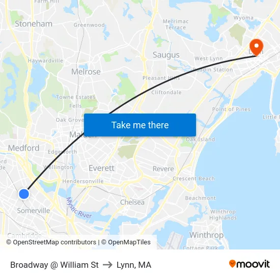 Broadway @ William St to Lynn, MA map
