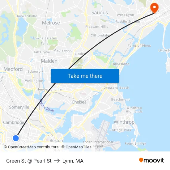 Green St @ Pearl St to Lynn, MA map
