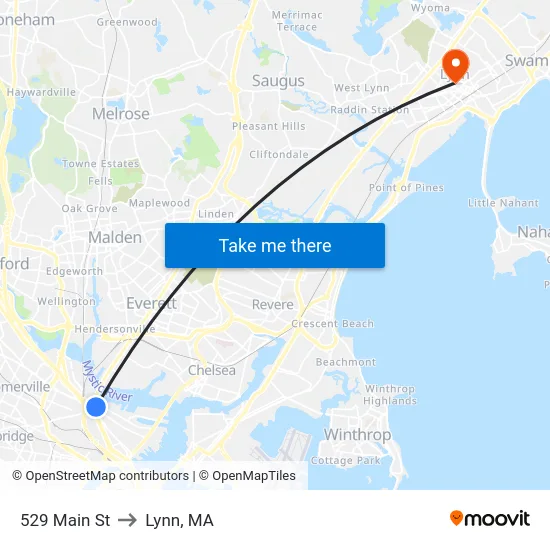 529 Main St to Lynn, MA map
