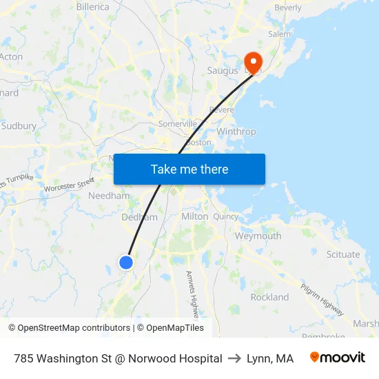 785 Washington St @ Norwood Hospital to Lynn, MA map