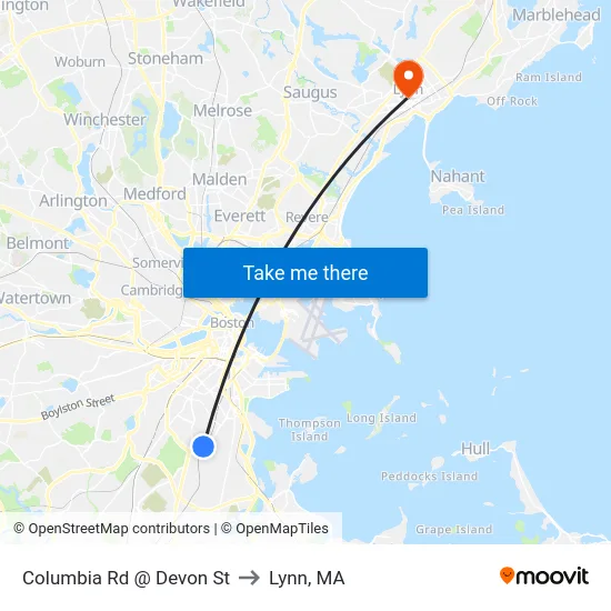 Columbia Rd @ Devon St to Lynn, MA map