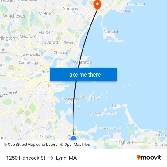 1250 Hancock St to Lynn, MA map