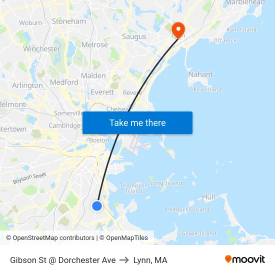 Gibson St @ Dorchester Ave to Lynn, MA map