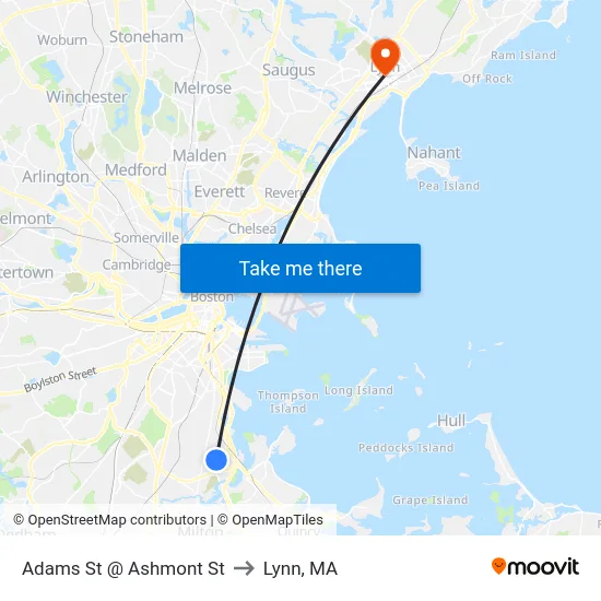 Adams St @ Ashmont St to Lynn, MA map