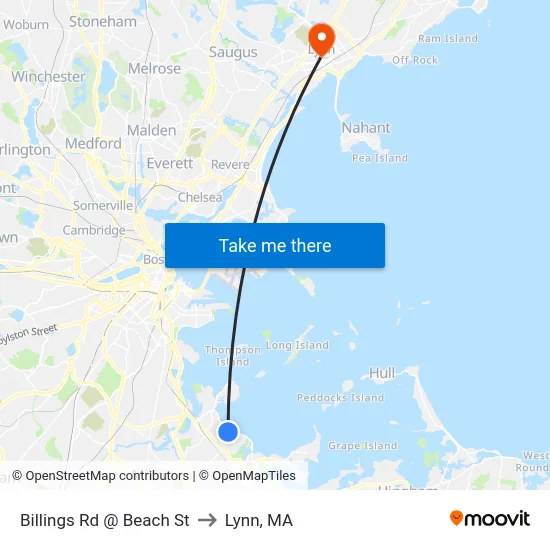 Billings Rd @ Beach St to Lynn, MA map