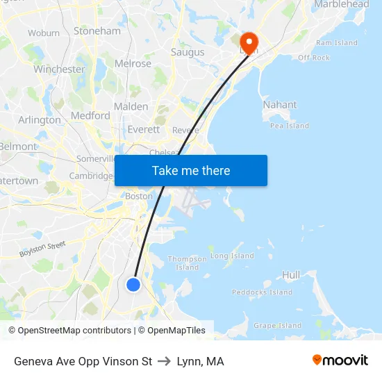 Geneva Ave Opp Vinson St to Lynn, MA map