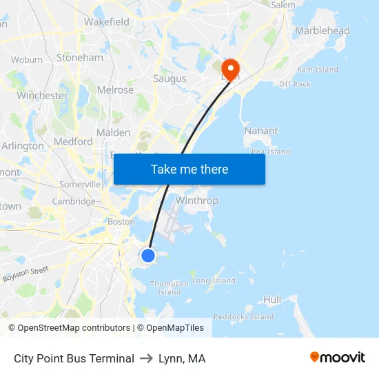 City Point Bus Terminal to Lynn, MA map