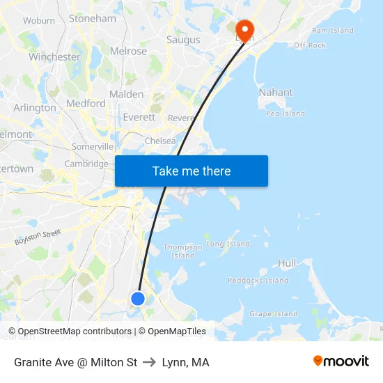 Granite Ave @ Milton St to Lynn, MA map