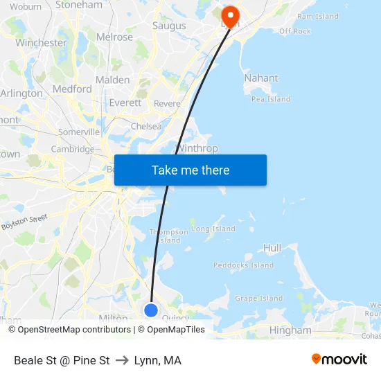 Beale St @ Pine St to Lynn, MA map