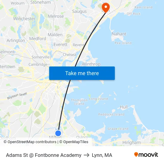 Adams St @ Fontbonne Academy to Lynn, MA map