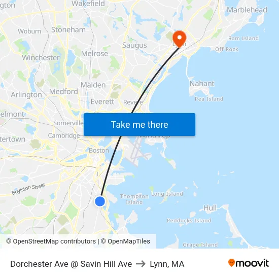 Dorchester Ave @ Savin Hill Ave to Lynn, MA map