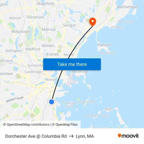 Dorchester Ave @ Columbia Rd to Lynn, MA map