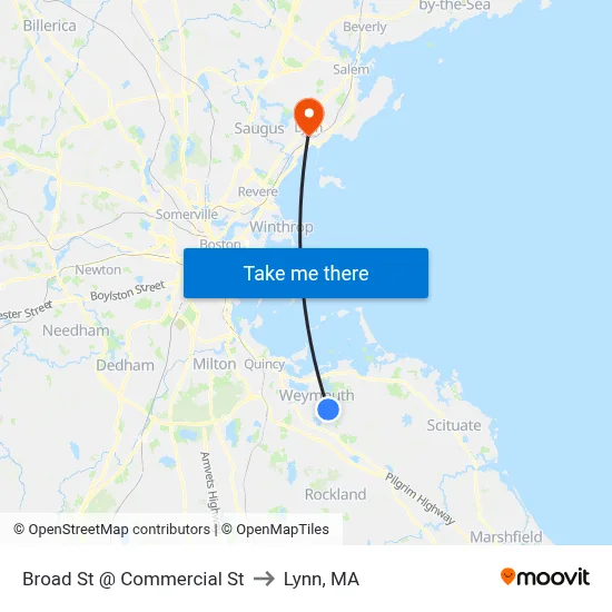 Broad St @ Commercial St to Lynn, MA map
