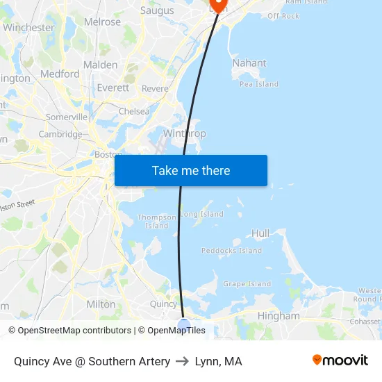 Quincy Ave @ Southern Artery to Lynn, MA map