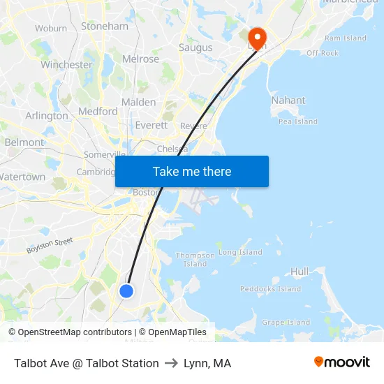 Talbot Ave @ Talbot Station to Lynn, MA map