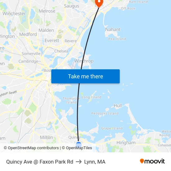 Quincy Ave @ Faxon Park Rd to Lynn, MA map