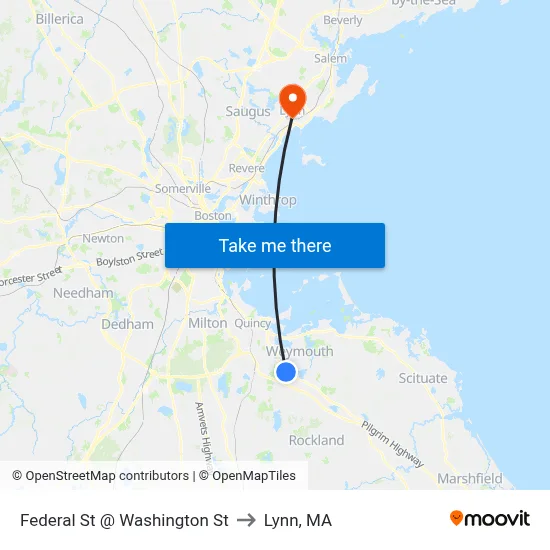 Federal St @ Washington St to Lynn, MA map