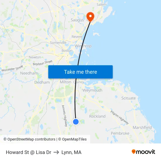 Howard St @ Lisa Dr to Lynn, MA map