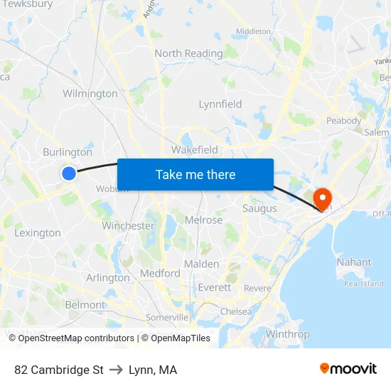 82 Cambridge St to Lynn, MA map