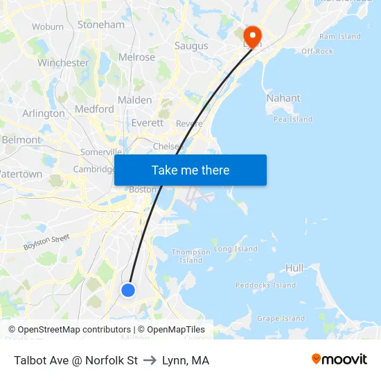 Talbot Ave @ Norfolk St to Lynn, MA map