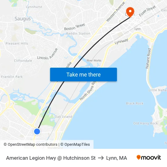 American Legion Hwy @ Hutchinson St to Lynn, MA map