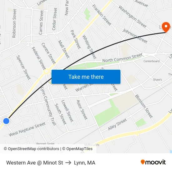 Western Ave @ Minot St to Lynn, MA map