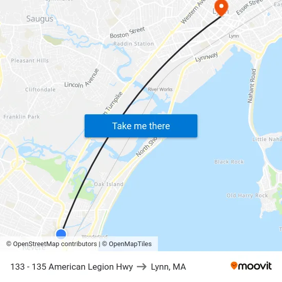 133 - 135 American Legion Hwy to Lynn, MA map