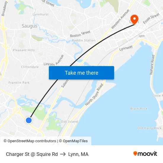 Charger St @ Squire Rd to Lynn, MA map