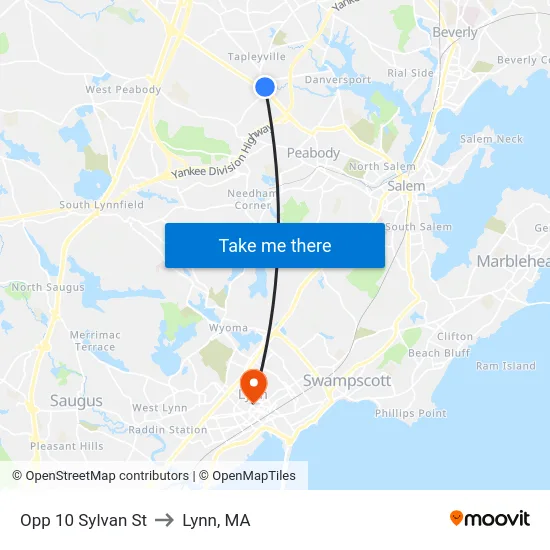 Opp 10 Sylvan St to Lynn, MA map