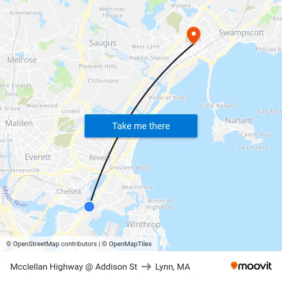 Mcclellan Highway @ Addison St to Lynn, MA map