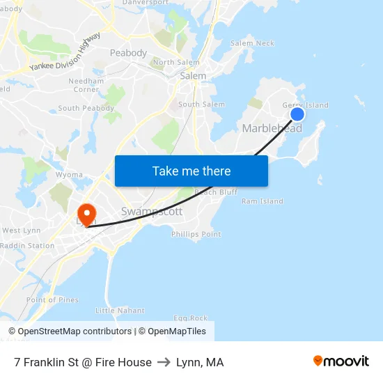 7 Franklin St @ Fire House to Lynn, MA map
