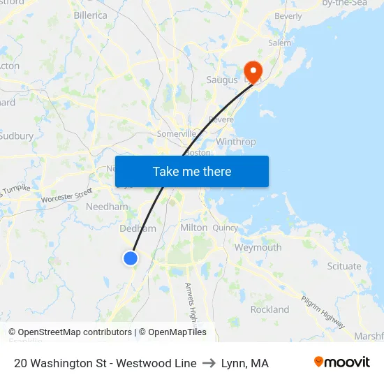 20 Washington St - Westwood Line to Lynn, MA map