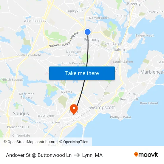 Andover St @ Buttonwood Ln to Lynn, MA map