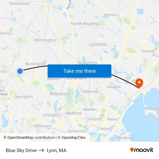 Blue Sky Drive to Lynn, MA map