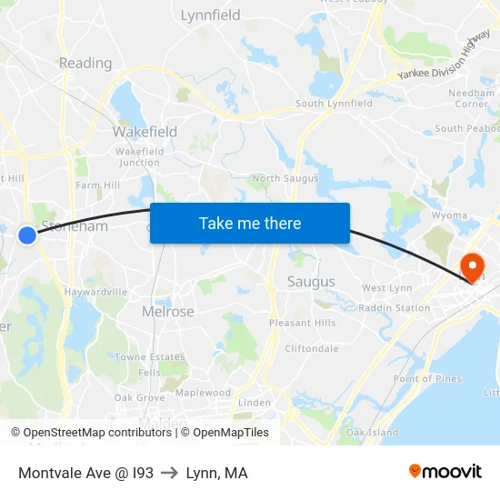 Montvale Ave @ I93 to Lynn, MA map
