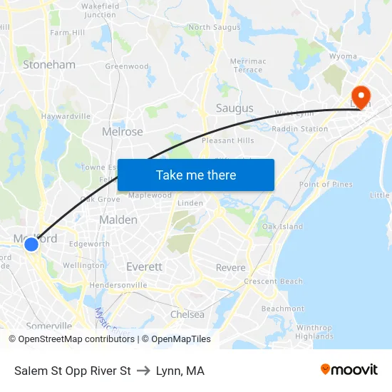 Salem St Opp River St to Lynn, MA map