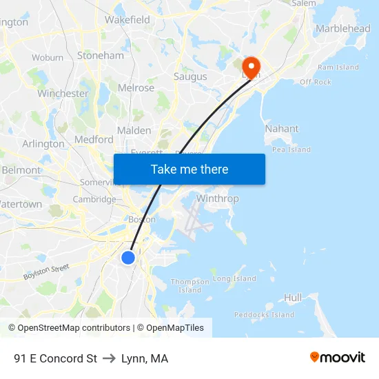91 E Concord St to Lynn, MA map