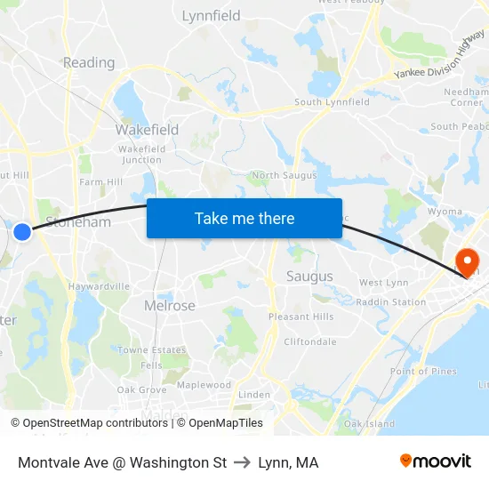 Montvale Ave @ Washington St to Lynn, MA map