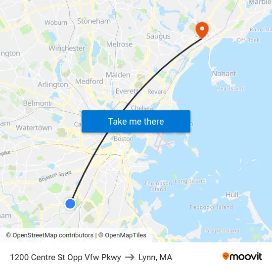 1200 Centre St Opp Vfw Pkwy to Lynn, MA map